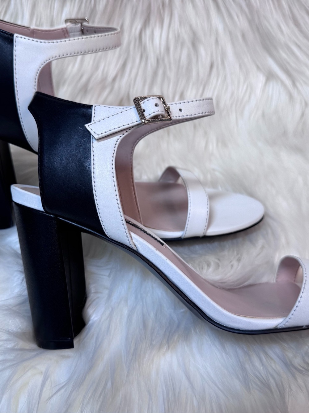Nine West Black and White Block Heel Sandals